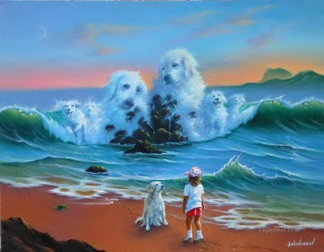 dogs Painting - dogs in sea Fantasy
